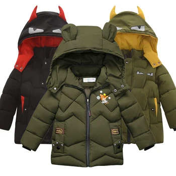 

fashion winter boys jacket New children's coat little devil winter boy Cartoon bear print decoration baby hooded cotton jacket