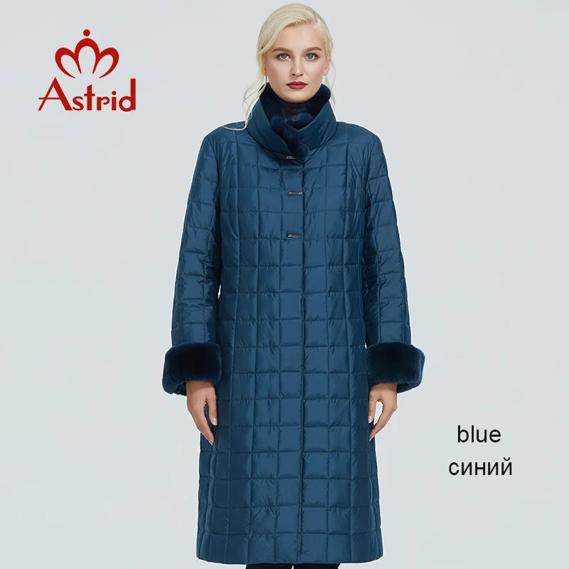 Astrid зимняя женская куртка с меховым воротником, дизайнерская длинная плотная хлопковая одежда, модная теплая Женская парка в сеточку, FR-2040 - Цвет: 405 blue