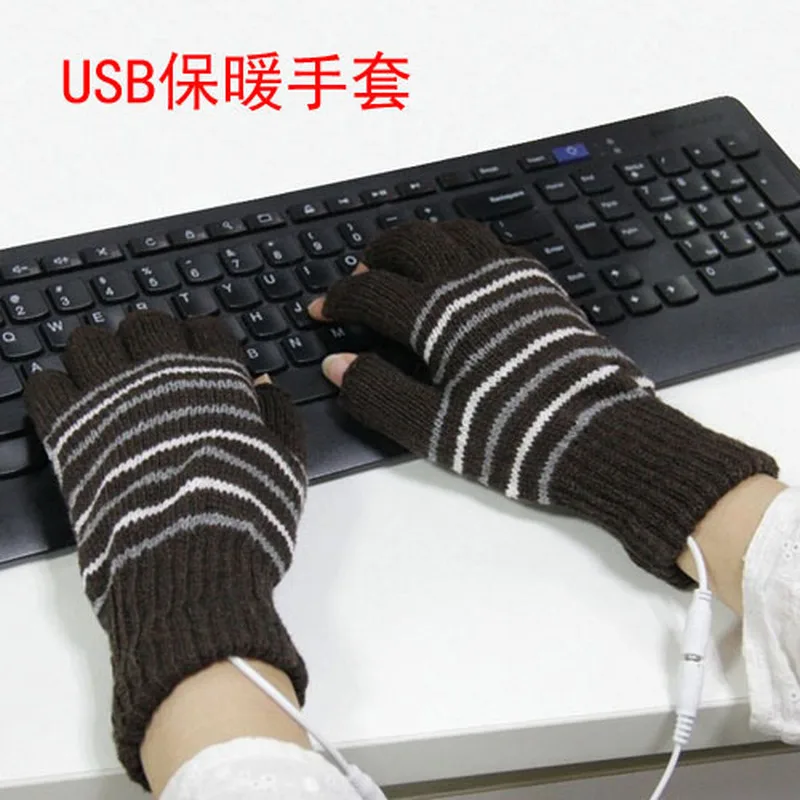 5 в с питанием от USB теплые зимние перчатки с подогревом для рук женские моющиеся теплые шерстяные перчатки без пальцев в полоску для мужчин и женщин