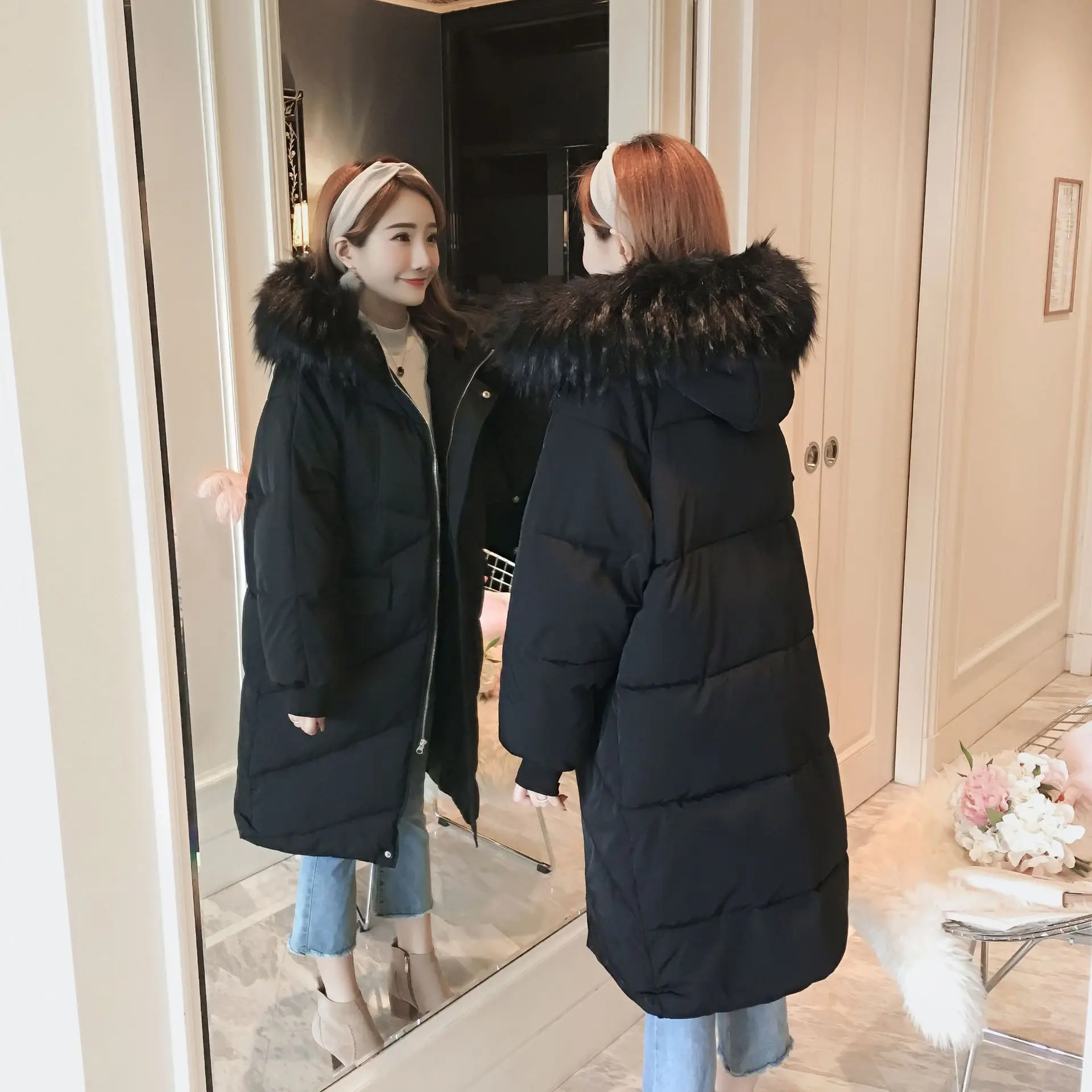 

2019 Autumn And Winter New Style Cotton-padded Clothes Women's Mid-length Loose And Plus-sized Raglan Sleeve down Jacket Cotton-