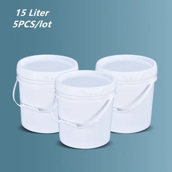 

Thicken 15 liter plastic bucket with Lid and Handle Leakproof Liquid container paint Glue Oil pail Food Grade 5PCS/lot