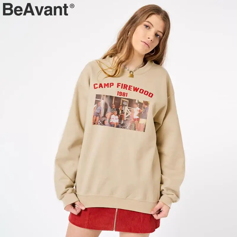 Повседневные уличные футболки BeAvant, женские футболки с длинным рукавом и круглым вырезом, женские топы с принтом, осенне-зимние модные женские футболки