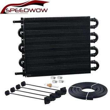 

SPEEDWOW 8 Row Car Automatic Transmission Oil Cooler Kit Universal Aluminum Pipeline Oil Cooler Radiator Set Black Auto Part