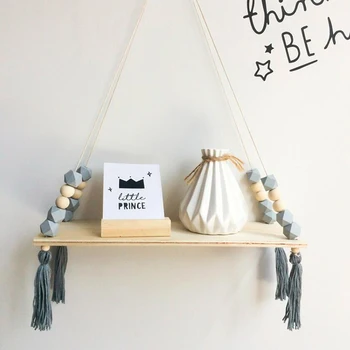 

Children Bedroom Organizer for Toys Wooden Shelves DIY Wood Beads Wall Shelf Storage Organizer Shelves Home Decorations