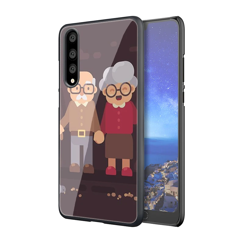EWAU чехол из закаленного стекла для телефона с дедушкой и бабушкой для huawei P10 P20 P30 mate 20 Lite pro P Smart Y6 Y9 Honor 8X9 10