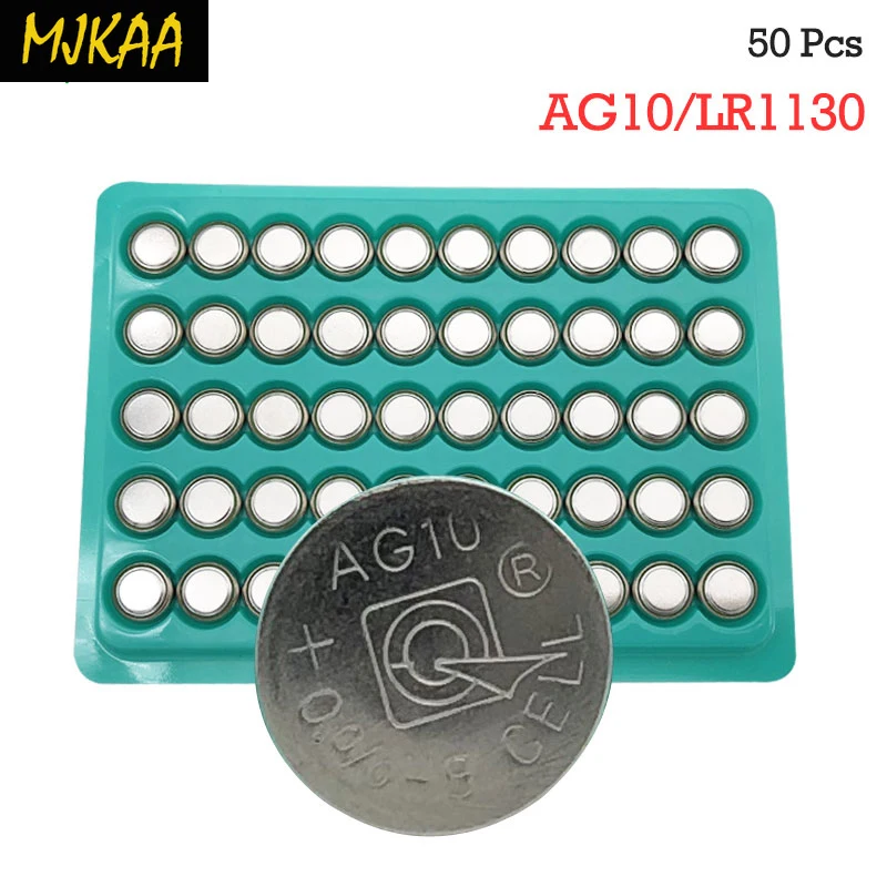 50PCS G10 Button Batteries AG10 LR1130 1130 SR1130 389A LR54 L1131 189