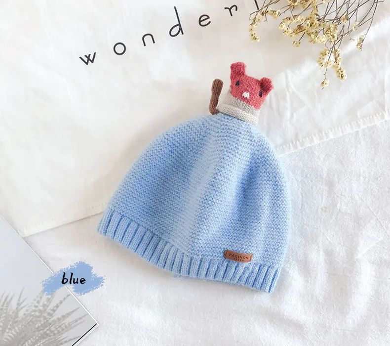 Warm Baby Bear Winter Hats for Kids Children Knitted Baby Boy Cap Kids Girls Hat Casquette Baby Bonnet Wholesale Cute Fashion