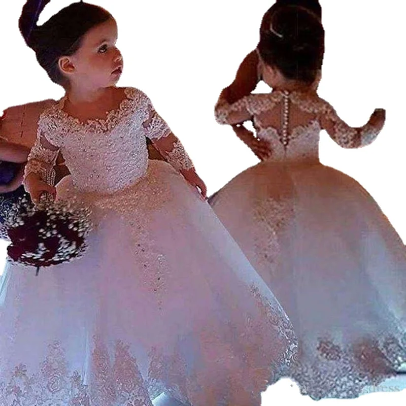 White Flower Girl Dresses for Weddings Tulle Princess Lace Half Sleeve Holy First Communion Gowns Party Pageant Clothes For Kids flower girl dresses,girls dresses
