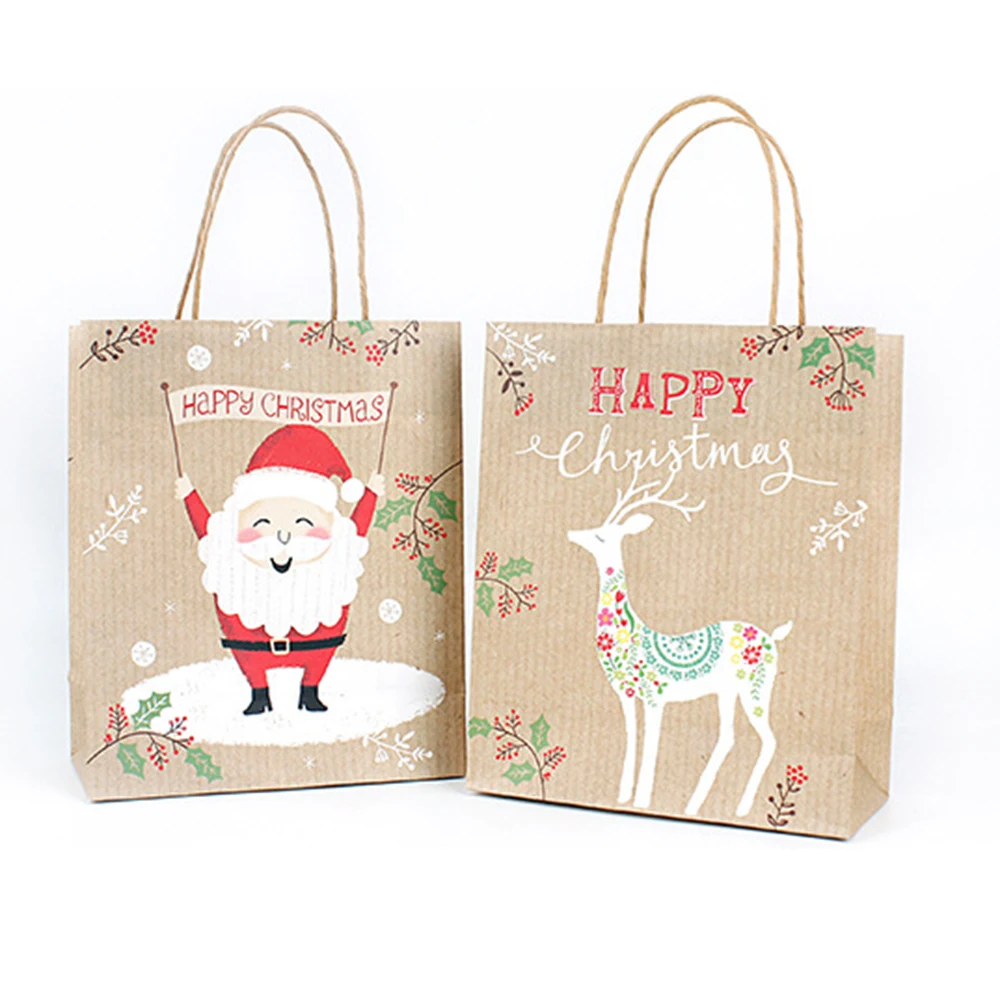 Новинка, 3 разных стиля рождественских подарочных пакетов, крафт-бумага, квадратная сумка, Подарочная сумка, рождественские принадлежности, Прямая поставка