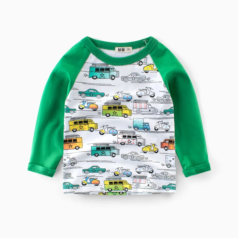 Футболки для мальчиков коллекция года, модные футболки с мультяшными автомобилями, топы с длинными рукавами для девочек, осенне-зимняя детская хлопковая толстовка, детские спортивные футболки - Цвет: BY3533-G