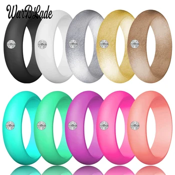 New Fashion 5.7mm Rhinestone Silicone Rings For Women Wedding Rubber Bands Hypoallergenic Crossfit Flexible Silicone Finger Ring