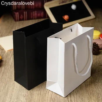 

20pcs/lot White Black High Quality Simple Paper Gift Bag Kraft Paper Candy Box With Handle Wedding Birthday Party Gift Package B