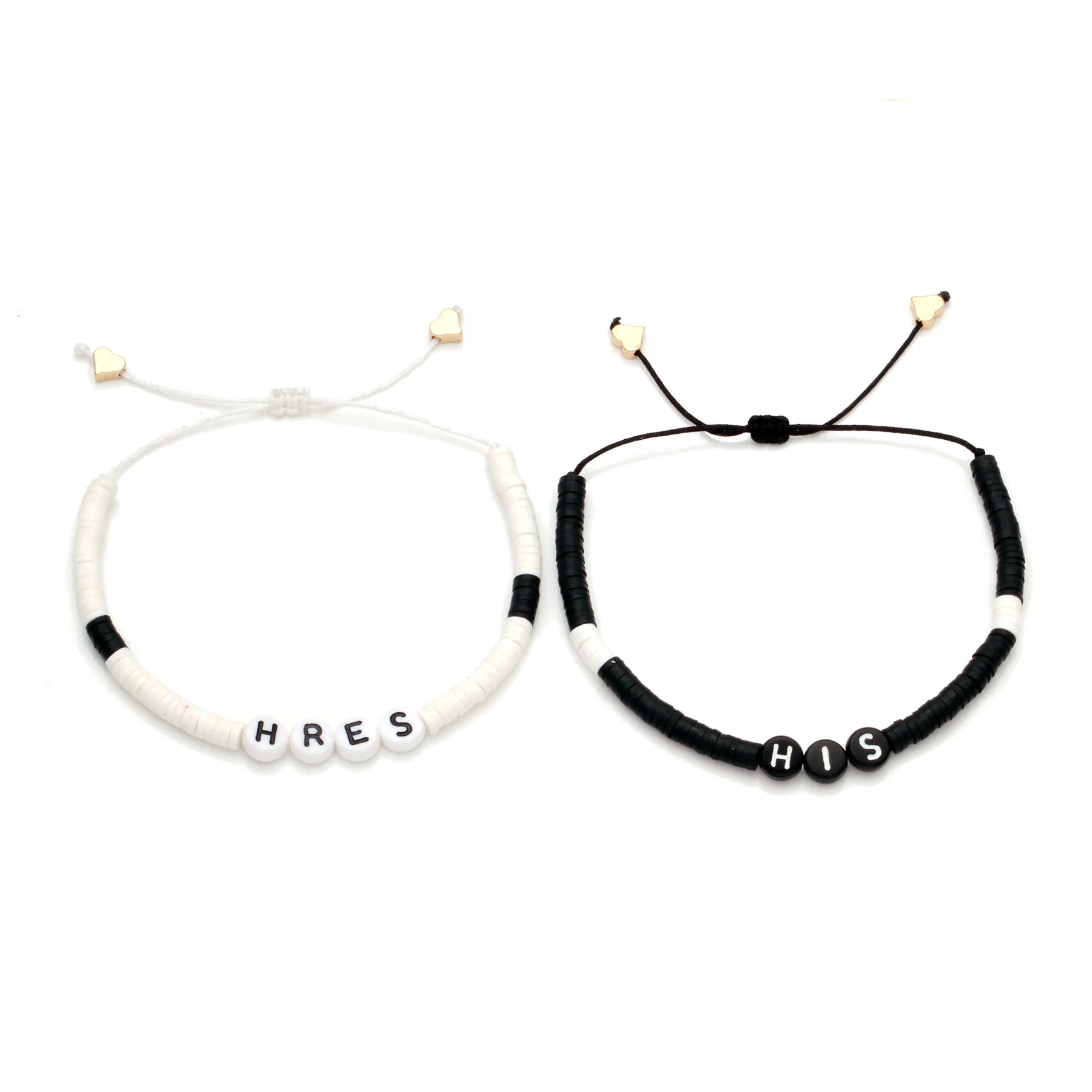 

Summer Bohemian Polymer Clay Disc Heishi His Hers Lover Couple Bracelet 2019 New Fashion White Black Letter Beach Surf Jewelry