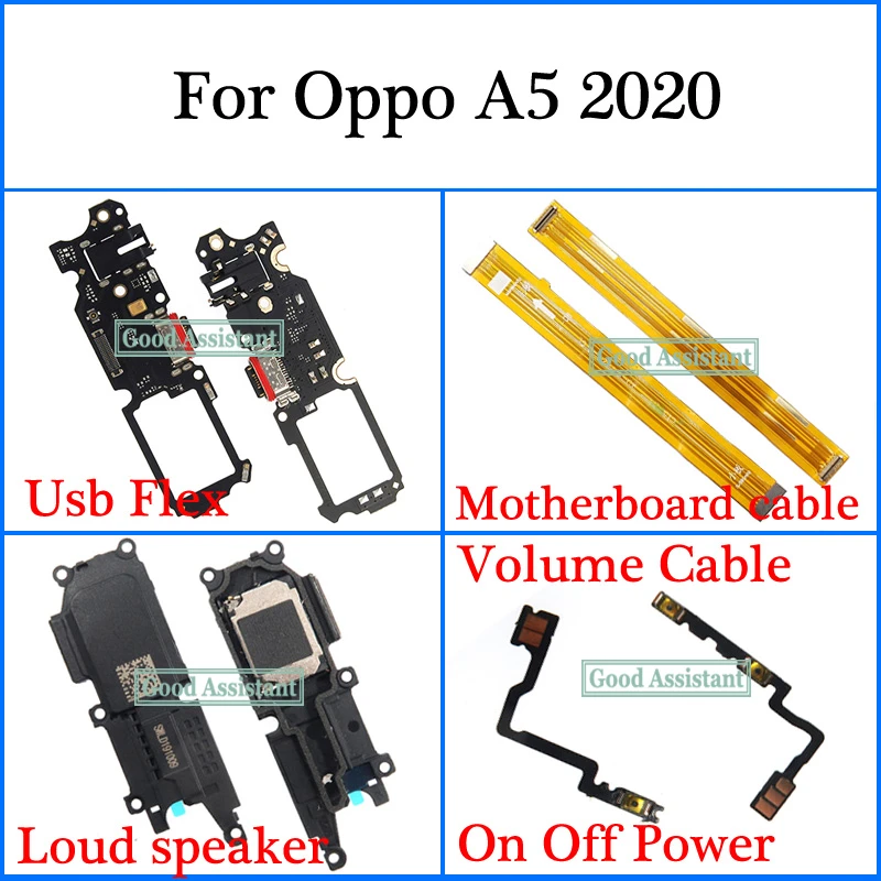 For Oppo A5 2020 CPH1933 CPH1931 Usb Flex Motherboard cable Microphone Flex  Loud speaker On Off Power Volume cable Flex Cable