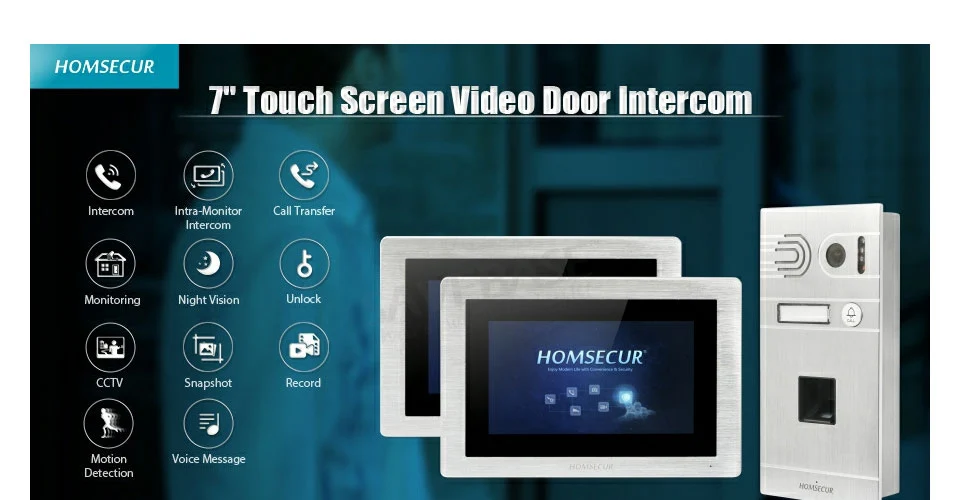 HOMSECUR 7 "проводной Hands-free видео домофон система + отпечатков пальцев камера BC061-S + BM714-S