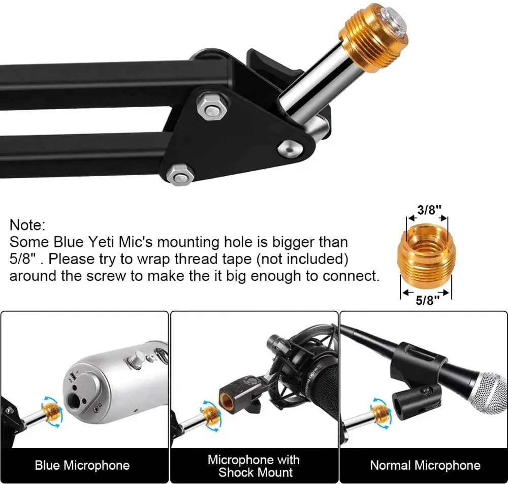 Microphone Stand Mic arm Desk Adjustable Suspension Boom Scissor Blue Yeti Snowball & Other Mics Professional Streaming microphone stand