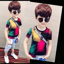 Футболка с короткими рукавами для мальчиков; летняя одежда; Новинка года; модная детская одежда в Корейском стиле; футболка с короткими рукавами для больших мальчиков; B