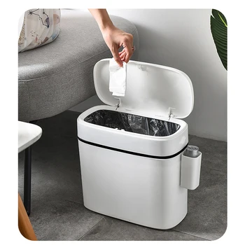 

12L Large Capacity Trash Can Rectangle Plastic Push Trash Cans Garbage Bag Holder Household Rubbish Bin For Kitchen Bathroom