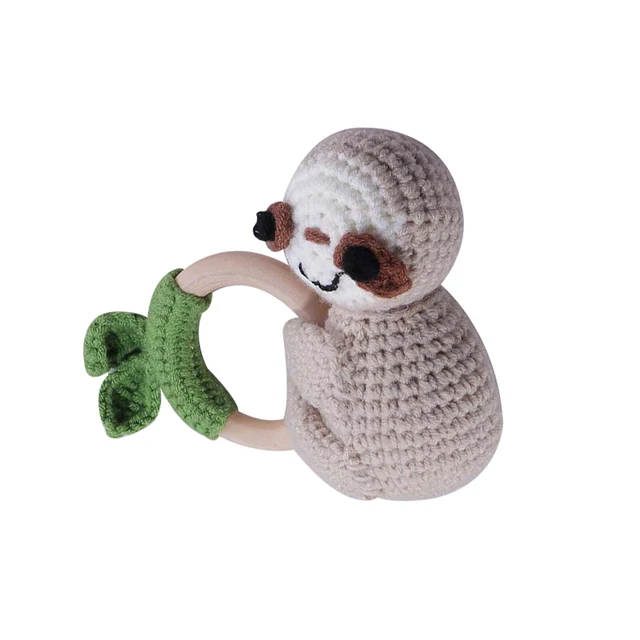 Bopoobo 1pc Baby Rattles Crochet Bunny Rattle Toy Wood Ring Baby Teether Rodent Baby Gym Mobile Rattles Newborn Educational Toys Koala