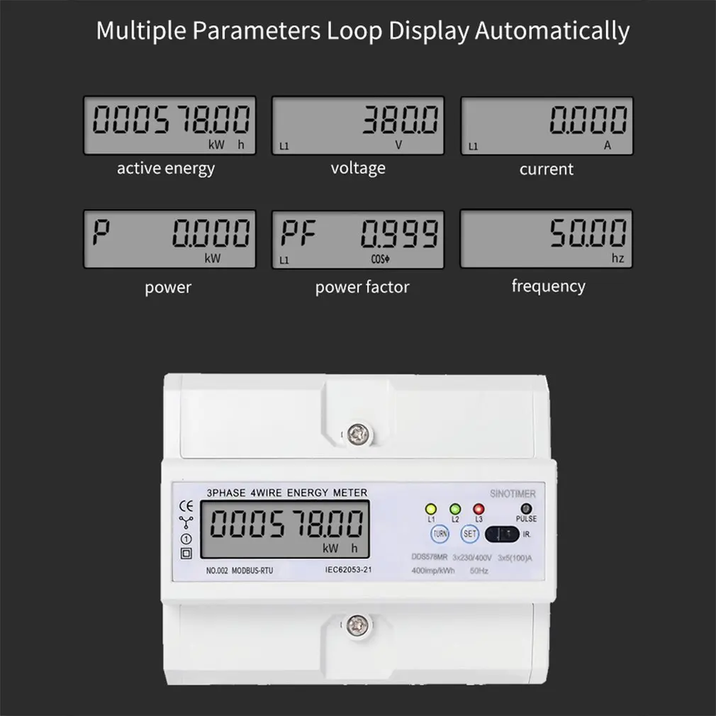 SINOTIMER RS485 Modbus Многофункциональный din-рейку 3 фазы 4 провода 7P ЖК-ваттметр электронный измеритель энергопотребления