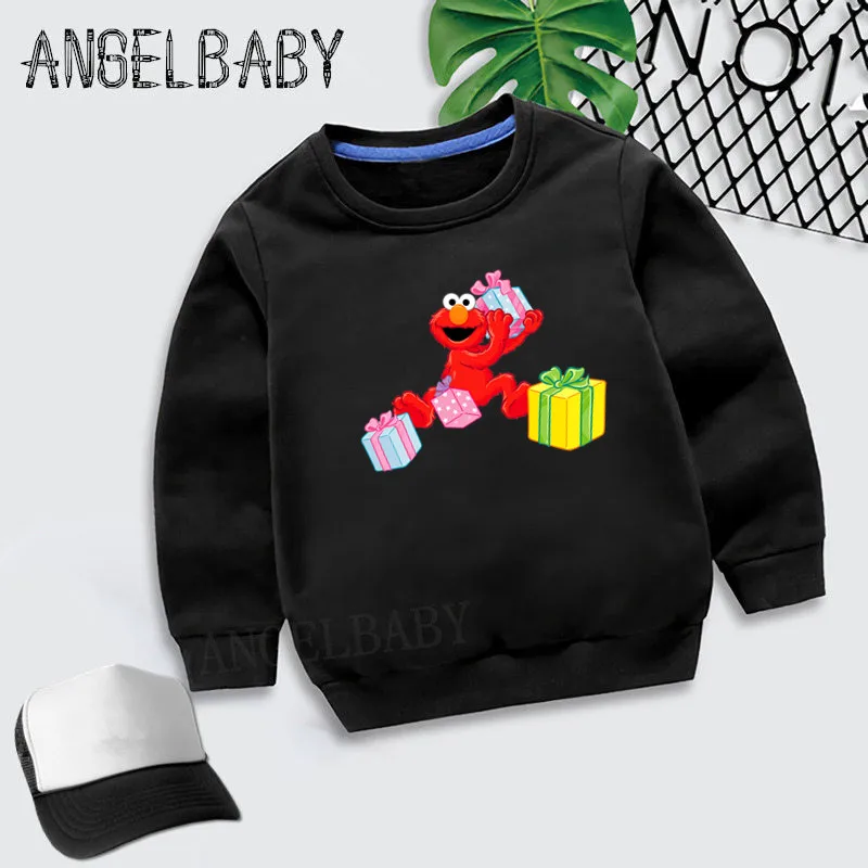 Детские толстовки с капюшоном с принтом «Улица Сезам»; свитер для мальчиков и девочек; детские осенние Топы; хлопковая одежда для малышей; KYT5255 - Цвет: 5255H-Black
