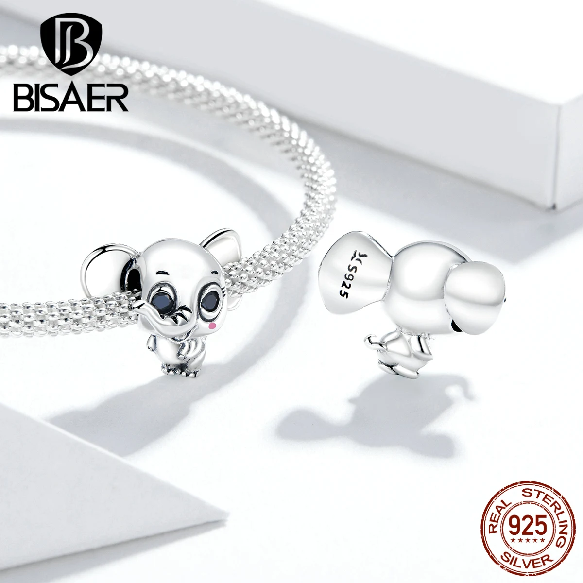 

BISAER 2020 Beads 925 Sterling Silver Cute little Elephant Animal Charms for Jewelry Making DIY Accessories HSC1646