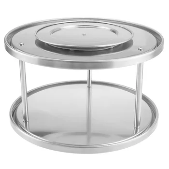 

Stainless steel double layer turntable rotating double layer dinner plate seasoning bottle kitchen rotating rack seasoning tray