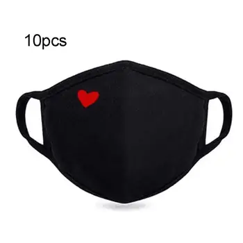 

10 Pcs Reusable Face Mask Washable Heart Pattern Cotton Face Cover for Men and Women