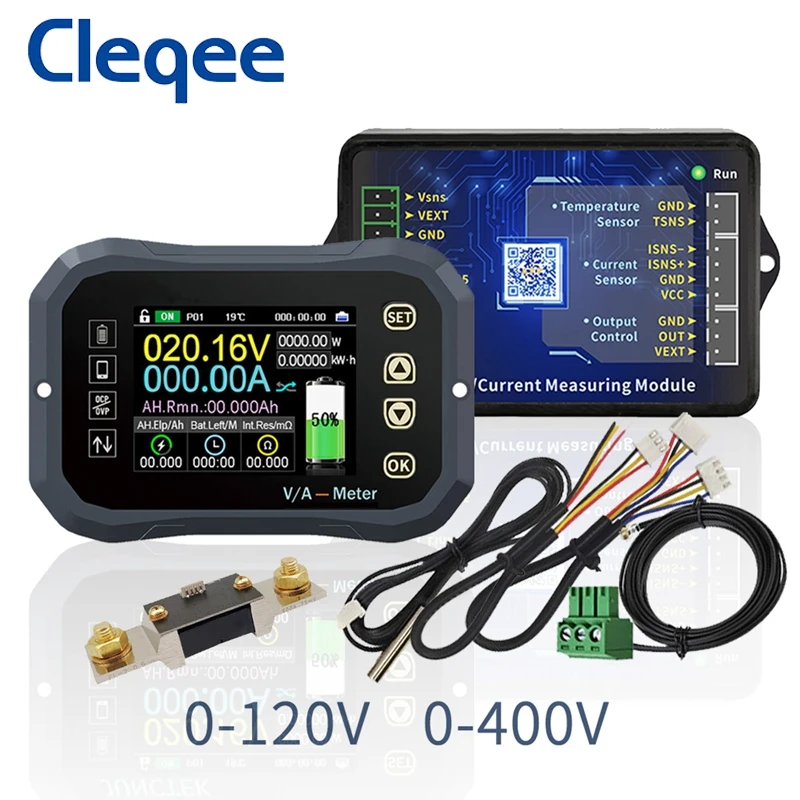 Cleqee KG140F Battery Tester 100V 400A Coulometer Capacity Indicator LCD Power Display Phones Control Coulomb Meter | Инструменты