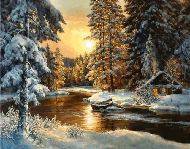 HUACAN картина по номерам зимний пейзаж акриловый рисунок Холст Картина снег украшение дома Художественный подарок - Цвет: SZHC2315