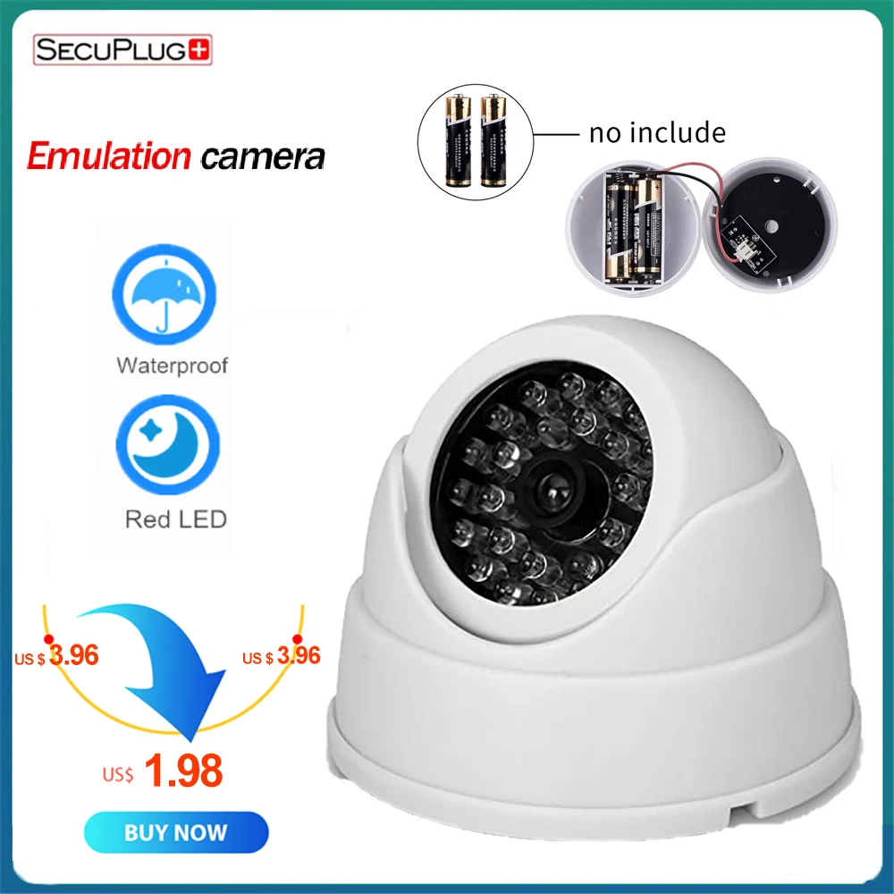 Cámara de seguridad con luz LED para interior y Vídeo de exterior, cámara de seguridad falsa con Flash rojo, para vigilancia, Compre 1 y obtenga 1 pegatina de advertencia gratis