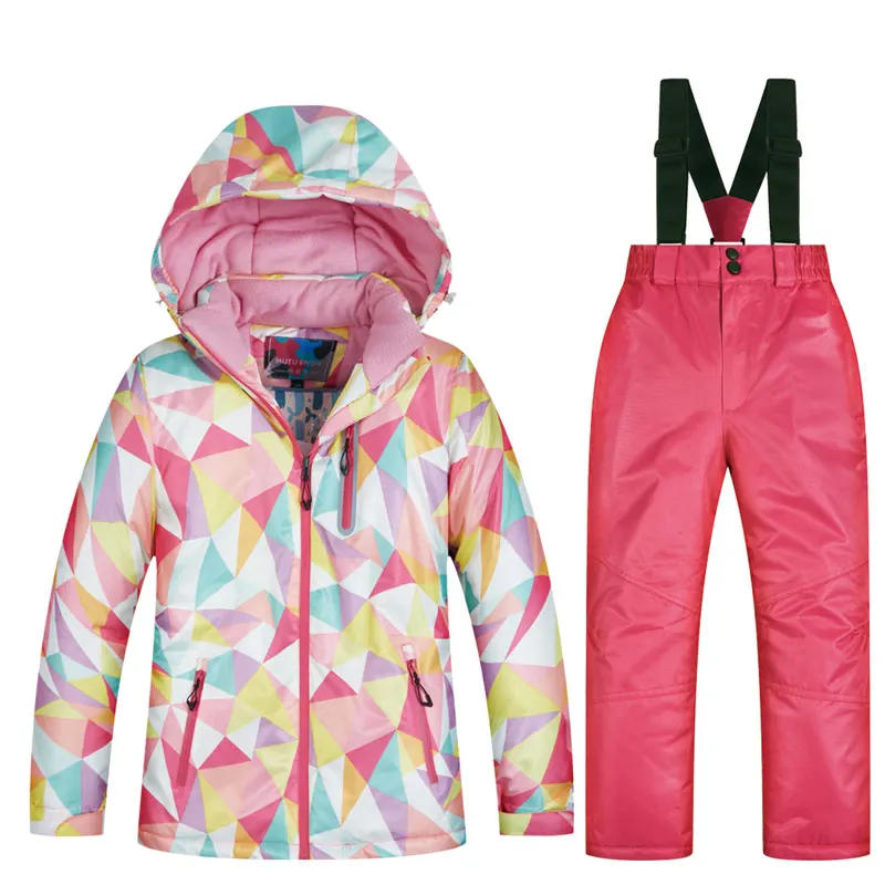 Детский лыжный костюм высокого качества; детская ветрозащитная Водонепроницаемая яркая куртка для мальчиков и девочек; зимняя куртка для сноуборда и брюки; зимнее платье