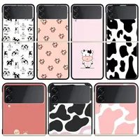 Capa For Samsung Galaxy Z Flip 3 5G Case Hard Phone Coque Split Folding Phone Cover for ZFlip Bumper Black And White Cow Cartoon