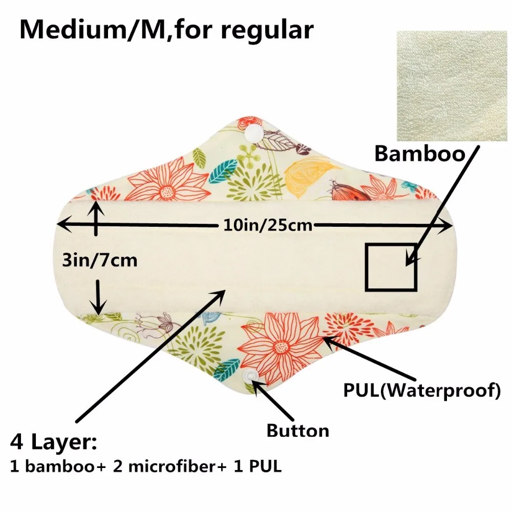 1 Cloth Menstrual Pad Sanitary Medium Regular Light Flow Reusable Washable 10inches sanitary pads