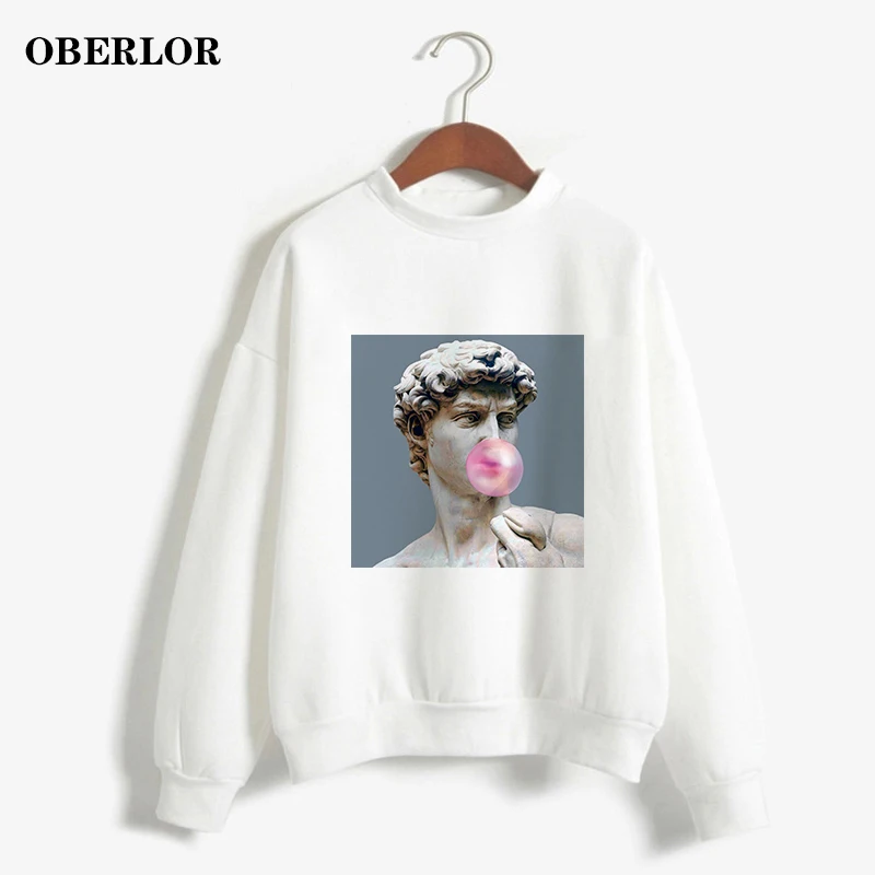

Kpop New Women Hoodies Chewing Gum and Statue Bubble Print All-match Sweatshirts Daily Casual Soft Harajuku Pullover Sportswear