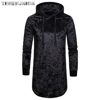 

Men nightclub DJ singer hip hop punk rock black t shirt long sleeve tops harajuku slim fit Warm diamond fleece hooded T-shirt