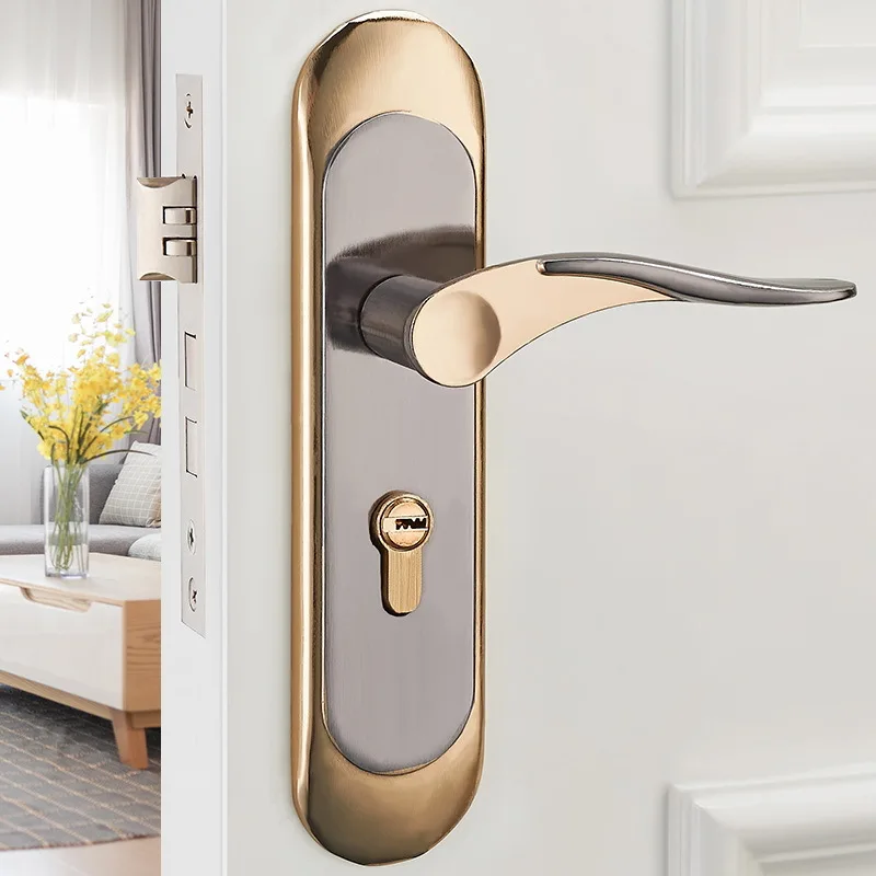 

Titanium Black And Golden Aluminium Alloy Door Lock Doorknob Protector Simple Door Handle Lock Wooden Door Lock Indoor Tongue Lo