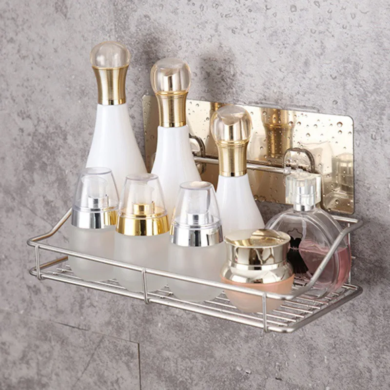 

2019 Simple Stainless Steel Bathroom Shelf Waterproof Storage Holder Kitchen Punch-free Silver Storage Shelf