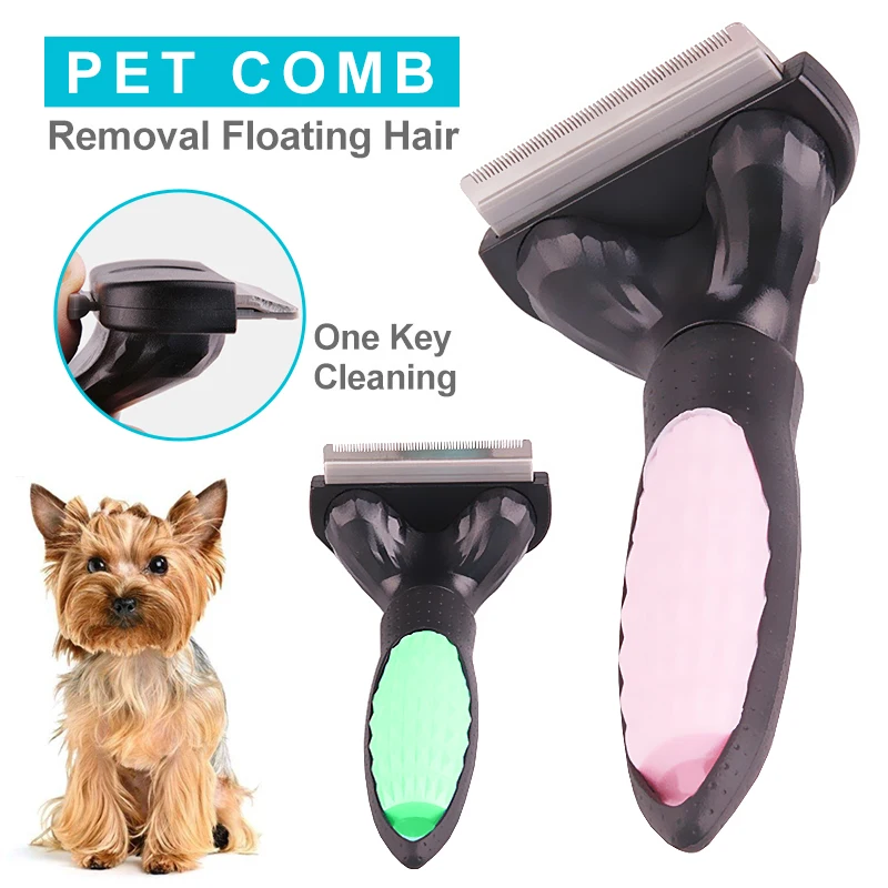 

One Key Cleaning Pets Comb Professional Dog Cat Stainless Steel Combs Anti Skid Holdle Hair Removal Cleaning Pets Beauty Tools