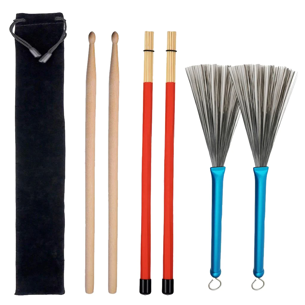

1 Set Drumsticks Drum Wire Brushes & Drum Brush Sticks Set with Storage Bag