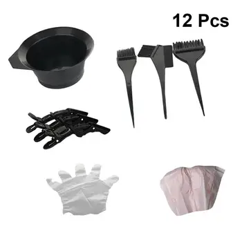 

12pcs Hair Colouring Tools Practical DIY Professional Hair Colouring Disposable Gloves Mixing Bowl Dye Brush Hair Clips Kit