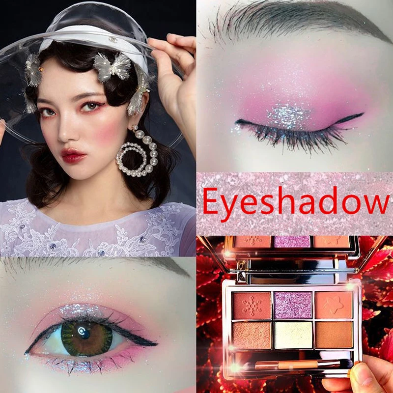 

6 Color Beautiful Gift Box Pearly Eyeshadow Matte Shimmer Palette Makeup Shadow Waterproof Eye Shadow Bring Brush
