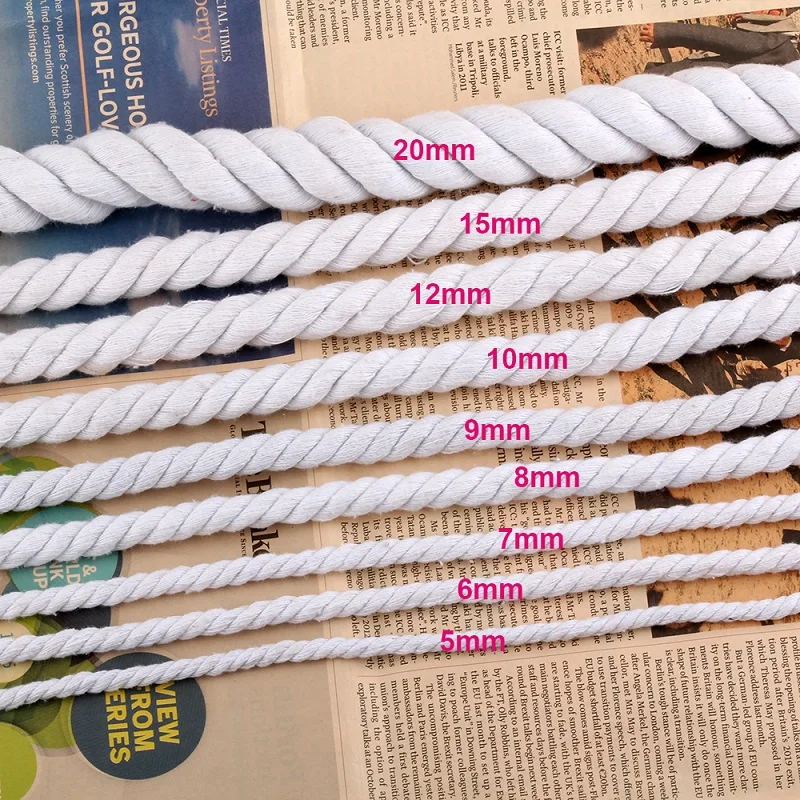 Cotton Rope 5 Meters/Lot Beige Cotton Rope 4-20mm Thick Cotton Cords For Bag Strap Home Decor Accessories DIY Handmade Rope Craft
