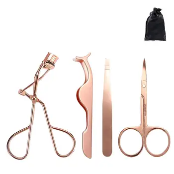 

4Pcs/lot Rose Gold Stainless Steel Eye Lashes Makeup Tools Set Eyelash Curler Eyebrow Tweezers Scissors False Eyelash Applicator