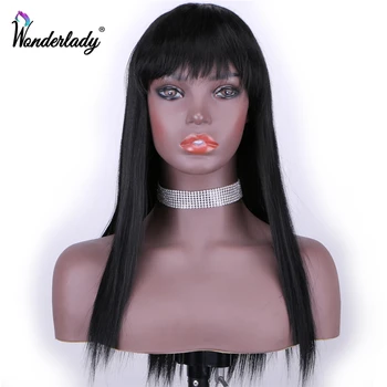 

WonderLady Black Long Yaki Straight Wigs For Women Heat Resistant Synthetic Hair Full Wigs With Bangs African American Cosplay