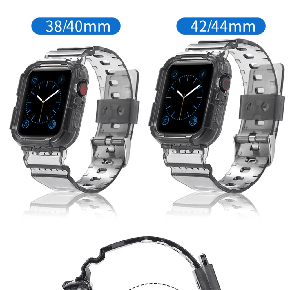 Clear Watch Band for Apple Watch 44mm 40mm 38mm 40mm, Transparent Sports Bands Case Replacement Strap for iWatch SE 6/5/4/3/2/1