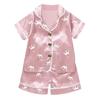 

Baby Kids Girls Outfits Crown Outfit Set Pyjamas Kids Niño Niña Clothes Short Sleeve Blouse Top Shorts Sleepwear Boy Pajamas Set