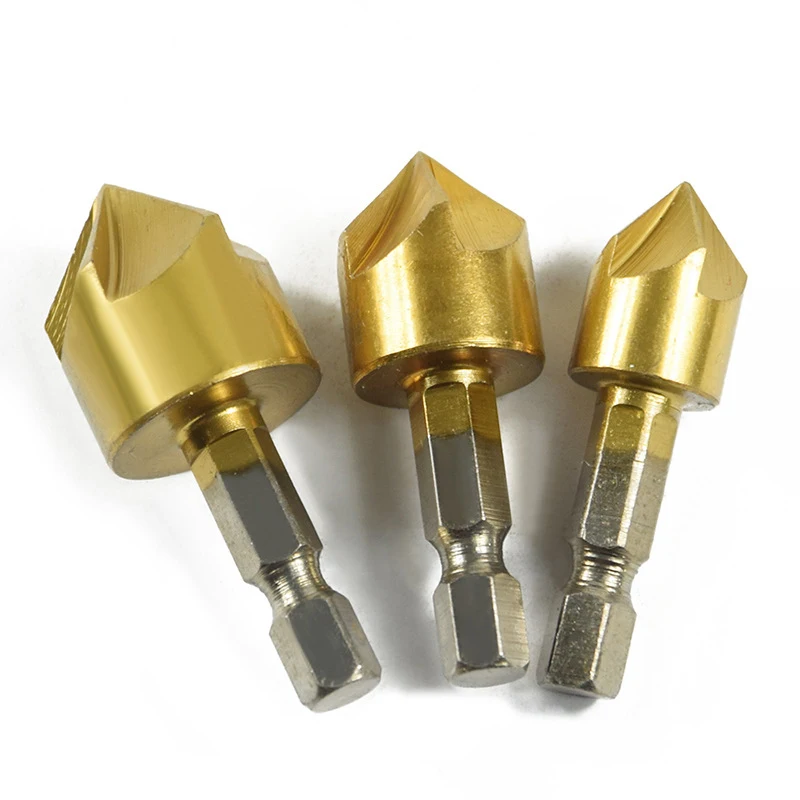

6Pcs/Set Countersink Drill Bits Center Punch Tool Sets Automatic Punch Hex Shank Five-Blade Chamfering Drill Bit High Carbon Ste