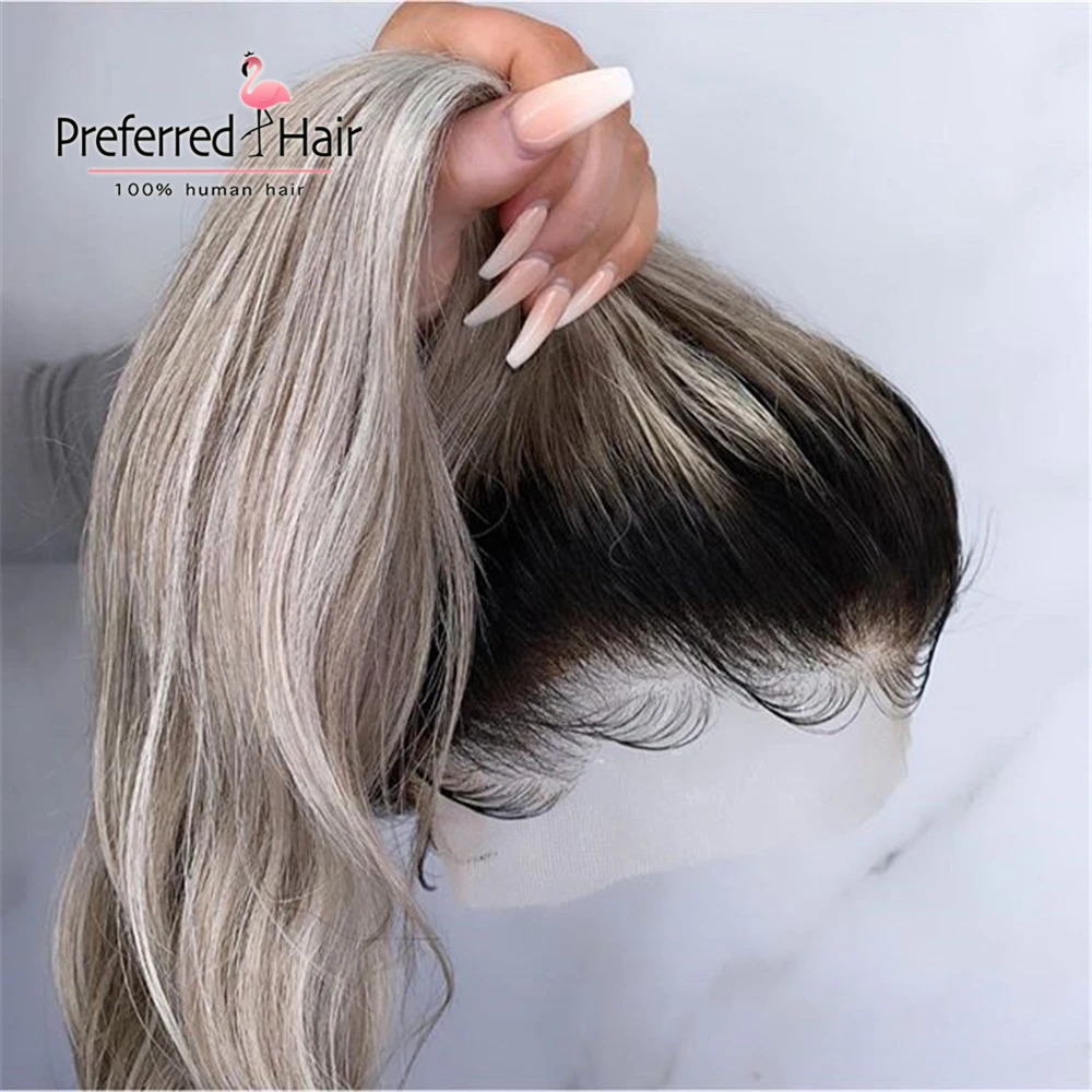 Предпочтительный парик из человеческих волос Ombre коричневый прозрачный
