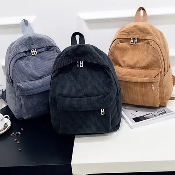 

Backpack Fashion Corduroy Women School Backpack Pure Color Women Backpack Teenger Girl School Bags Female Mochila Bagpack Pack